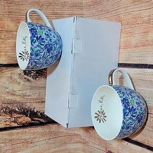 Lilly Blue & Purple Floral Mug Set NIB